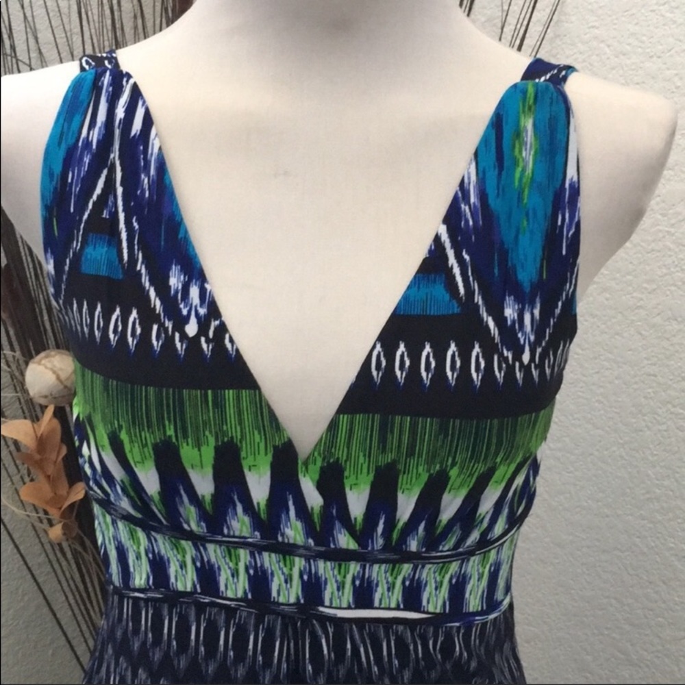 🌼Raindrops Navy Green & Turquoise Maxi Dress - Picture 5 of 8